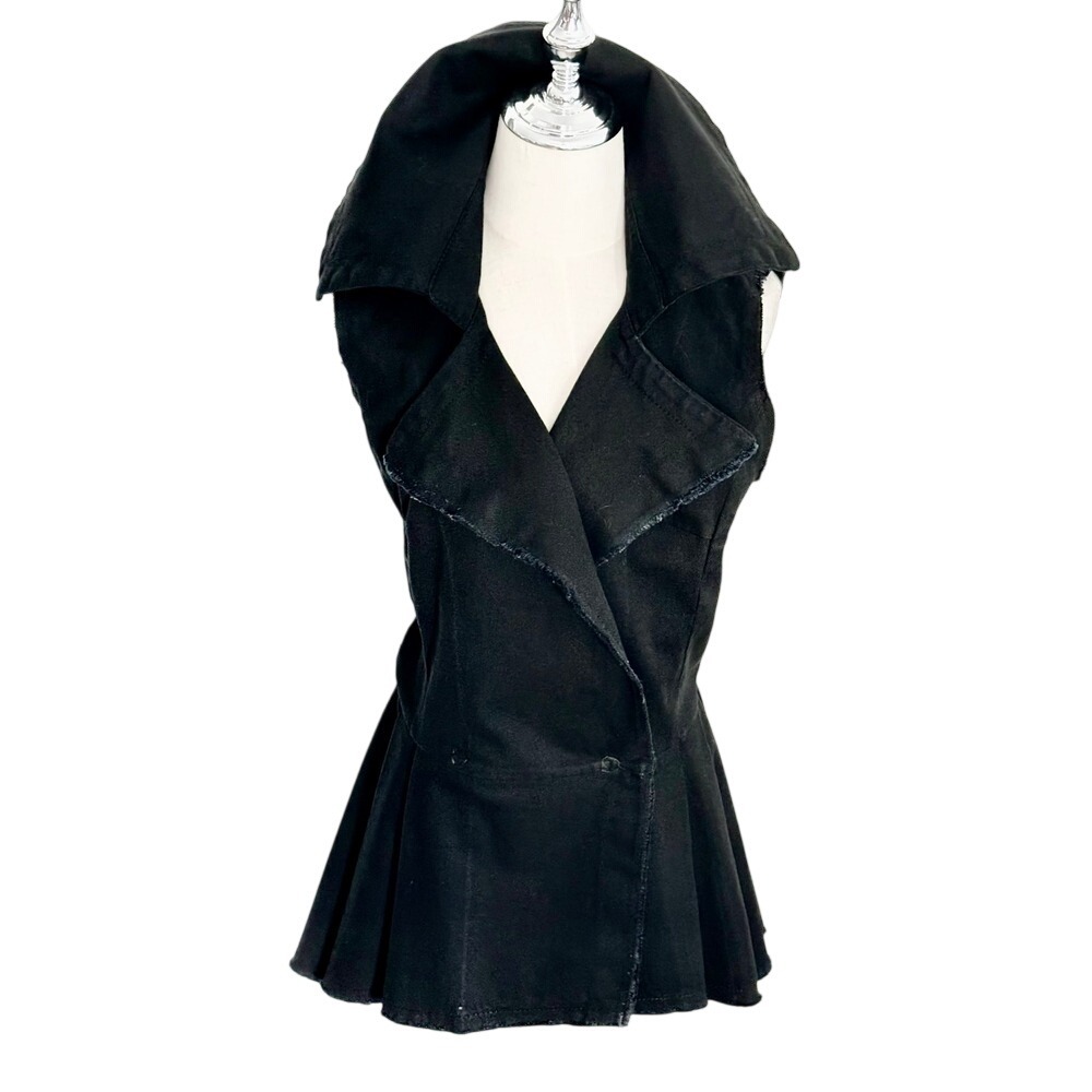 Jaga Sleeveless Peplum Denim Black Jacket Size Large Avant Garde Cotton